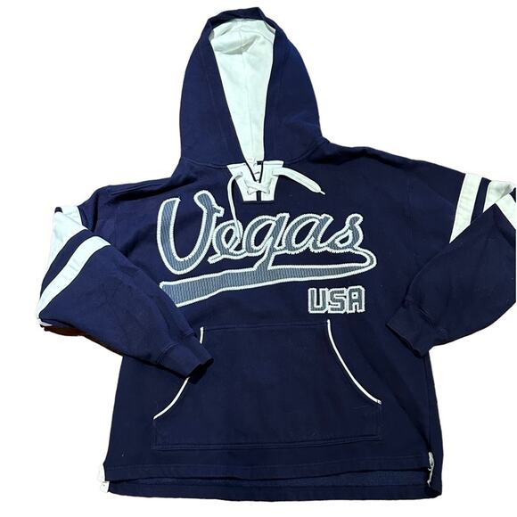 Las Vegas adult size XL navy blue hoodie with front pocket and straight hem - Picture 1 of 3
